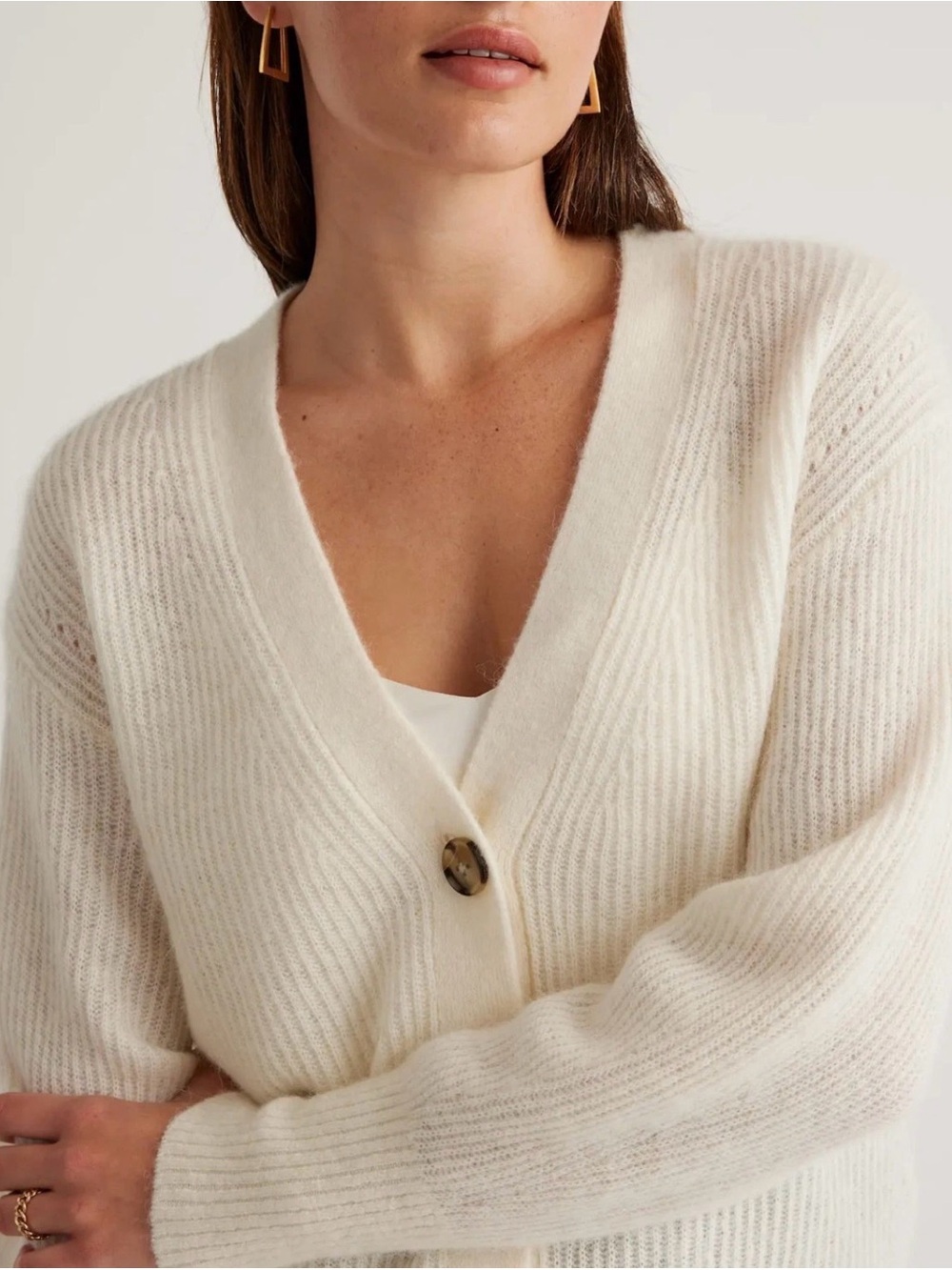 Quince Baby Alpaca-Wool Cropped Cardigan Ivory Small Baby Alpaca Knit Soft Lux